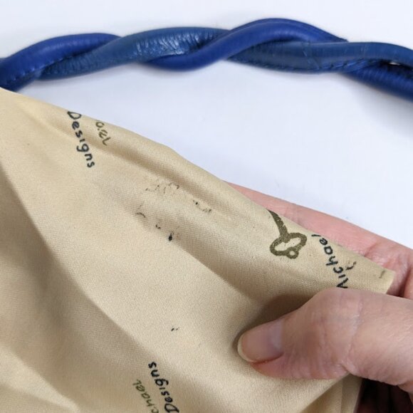 Michael Rome Italian Leather Shoulder Bag Blue Pebbled Handbag with Tassels - Picture 10 of 10